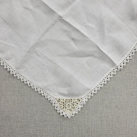 3 pcs Vintage Table Napkins 16" White Plain Linen Lace Trim Hand-Crochet Square - Picture 11 of 12